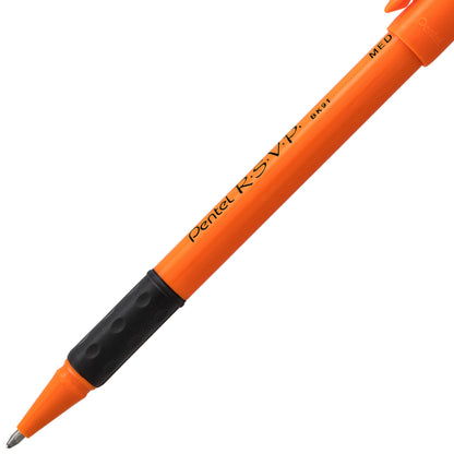RSVP Ballpoint Pen, (1.0mm) Medium Line, Safety Color Orange Barrel, Black Ink (BK91HDF-A)