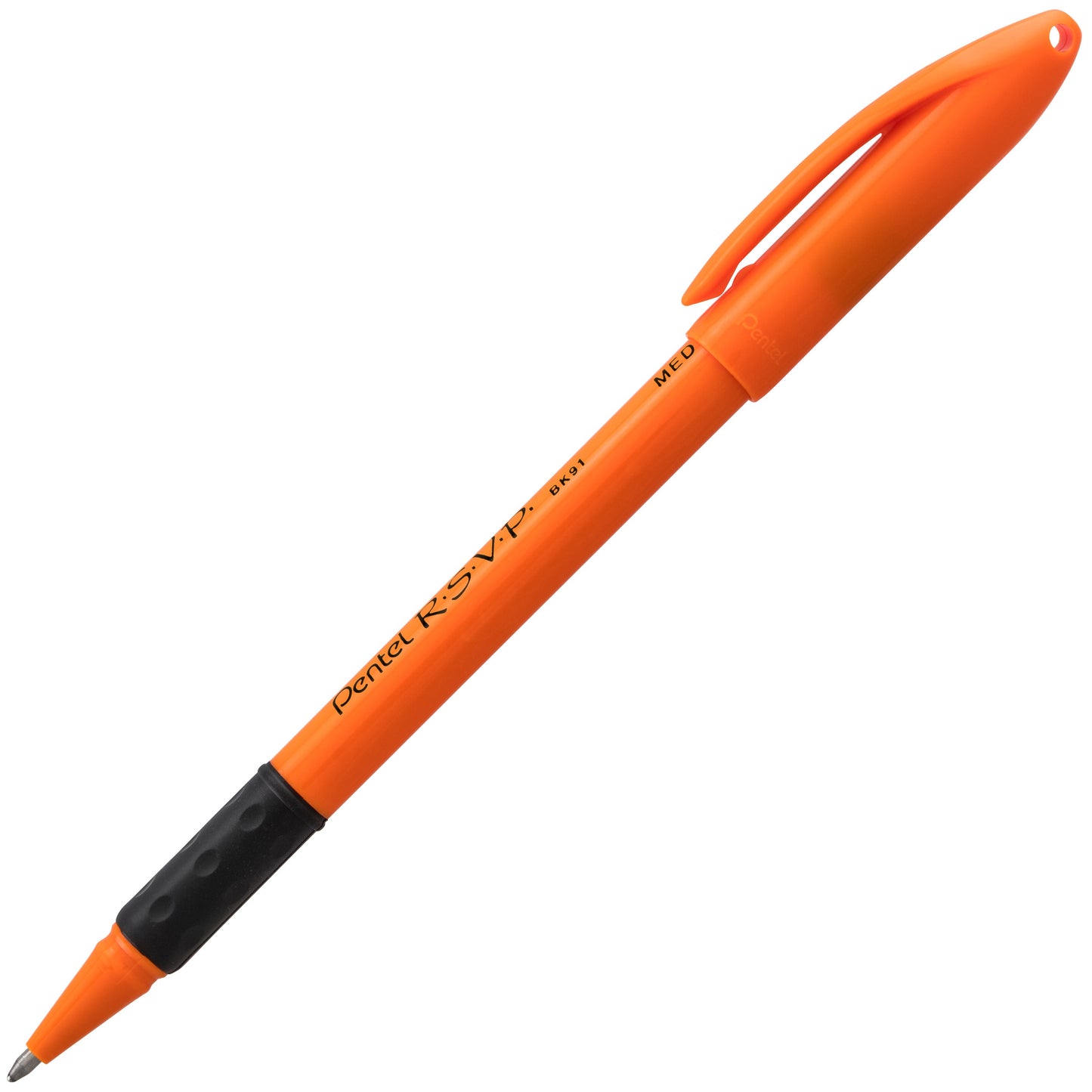 RSVP Ballpoint Pen, (1.0mm) Medium Line, Safety Color Orange Barrel, Black Ink (BK91HDF-A)