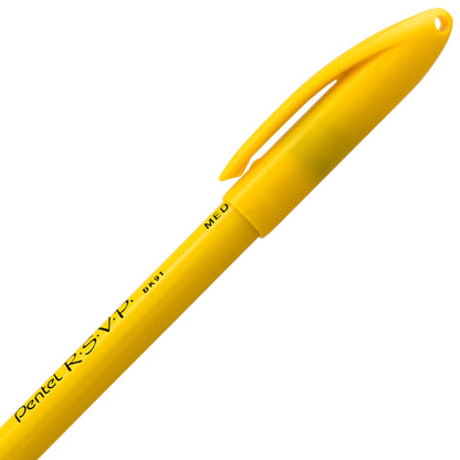 RSVP Ballpoint Pen, (1.0mm) Medium Line, Safety Color Yellow Barrel, Black Ink (BK91HDG-A)