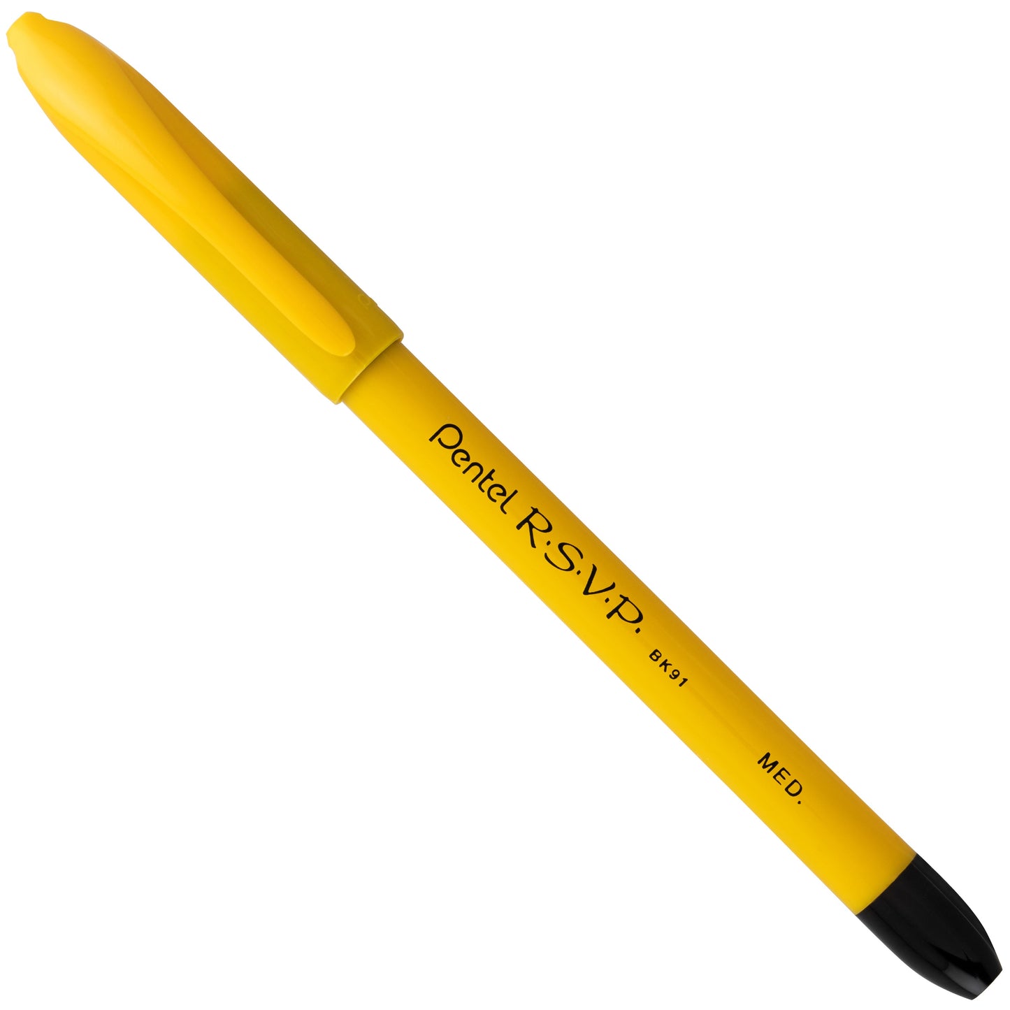 RSVP Ballpoint Pen, (1.0mm) Medium Line, Safety Color Yellow Barrel, Black Ink (BK91HDG-A)