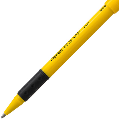RSVP Ballpoint Pen, (1.0mm) Medium Line, Safety Color Yellow Barrel, Black Ink (BK91HDG-A)