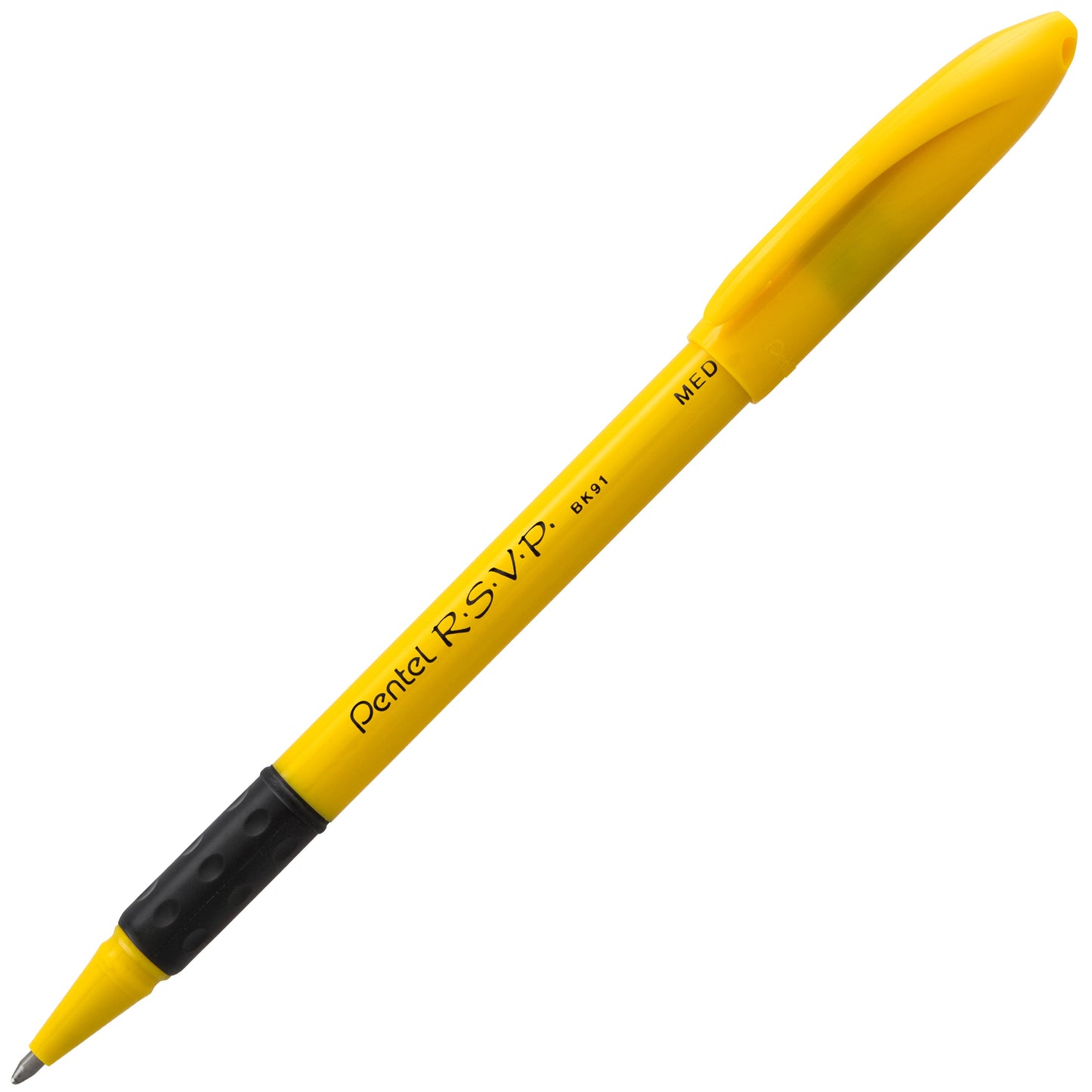 RSVP Ballpoint Pen, (1.0mm) Medium Line, Safety Color Yellow Barrel, Black Ink (BK91HDG-A)