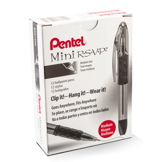 RSVP Mini Ballpoint Pen, (1.0mm) Medium Line, Red Ink (BK91MNB-B)
