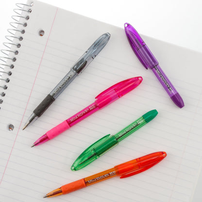 RSVP Mini Ballpoint Pen, (1.0mm) Medium Line, Assorted Ink (A/B/C/D/V) w/ Key Ring,  5-Pk (BK91MNBP5M)