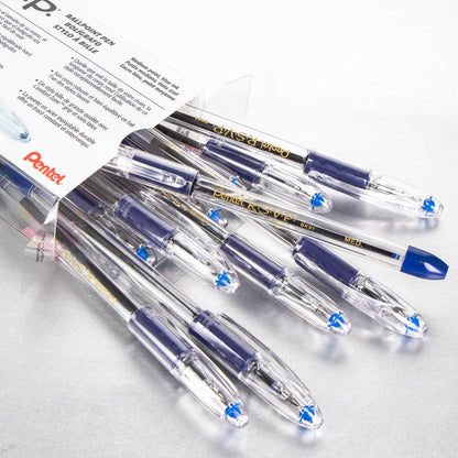 RSVP Ballpoint Pen, (1.0mm) Medium Line, 12-Blue Ink Pen in Clear plastic box (BK91PC12C)