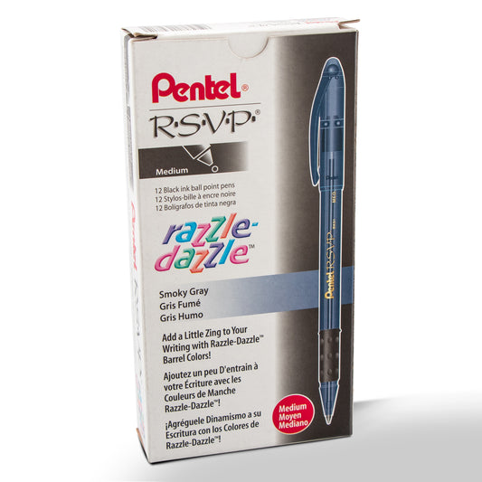 RSVP Razzle-Dazzle Ballpoint Pen, (1.0mm) Medium Line, Black Barrel, Black Ink (BK91RDA-A)
