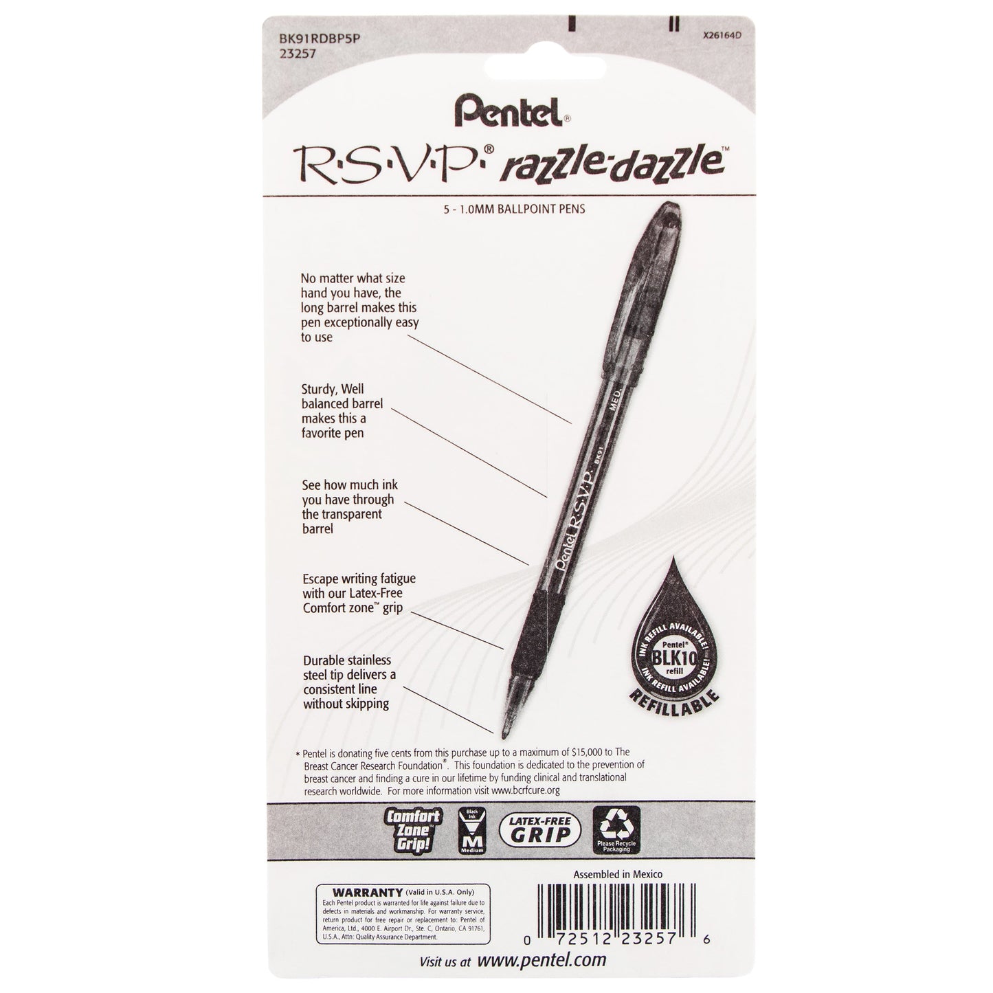 PINK BCA RSVP Razzle-Dazzle, (1.0mm) Medium Line, Pink Barrel, Black Ink, 5-Pk (BK91RDFP5P)