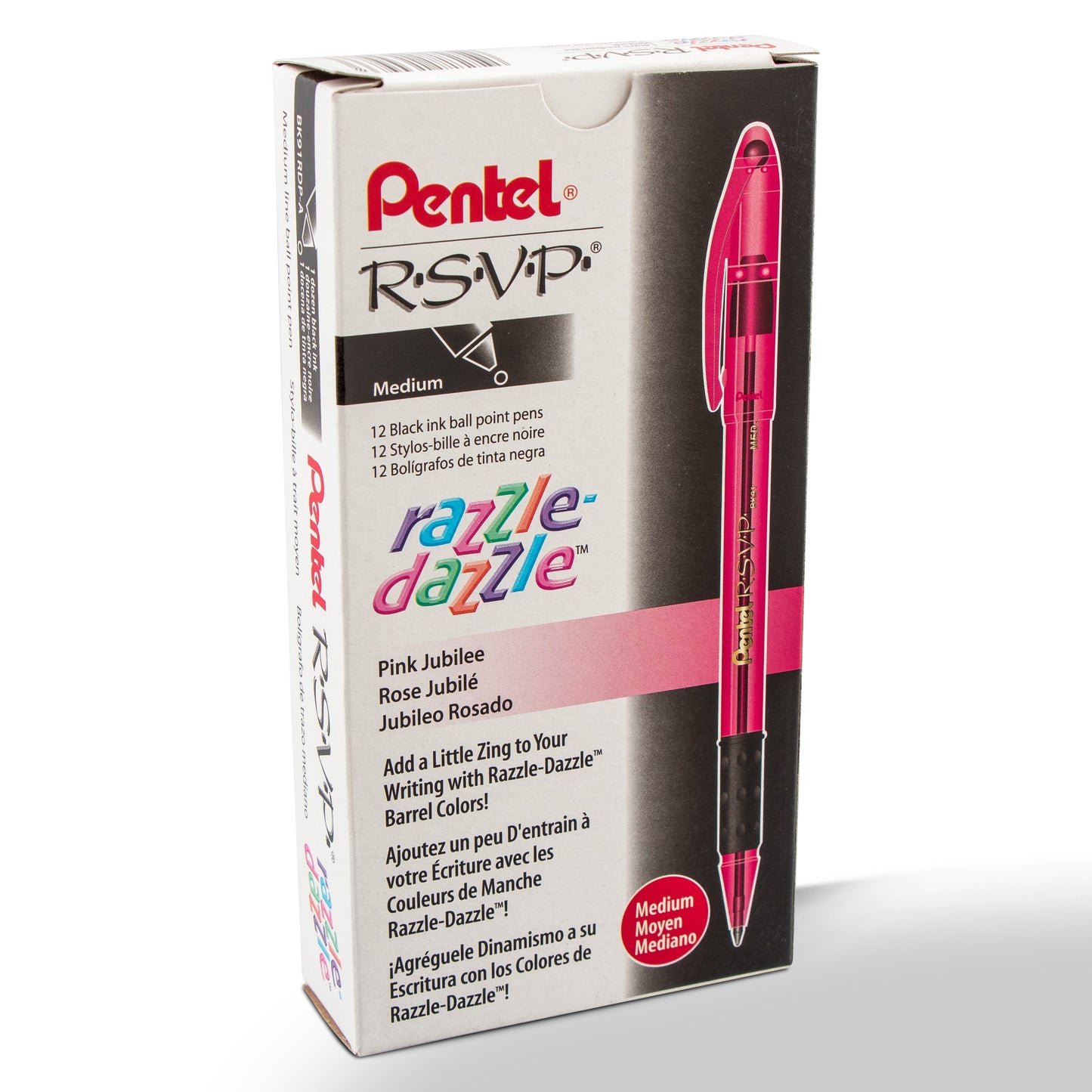 RSVP Razzle-Dazzle Ballpoint Pen, (1.0mm) Medium Line, Pink Barrel, Black Ink (BK91RDP-A)