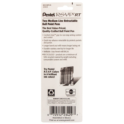 RSVP RT Retractable Ballpoint Pen, (1.0mm) Medium Line, Black Ink 2-Pk (BK93BP2A)