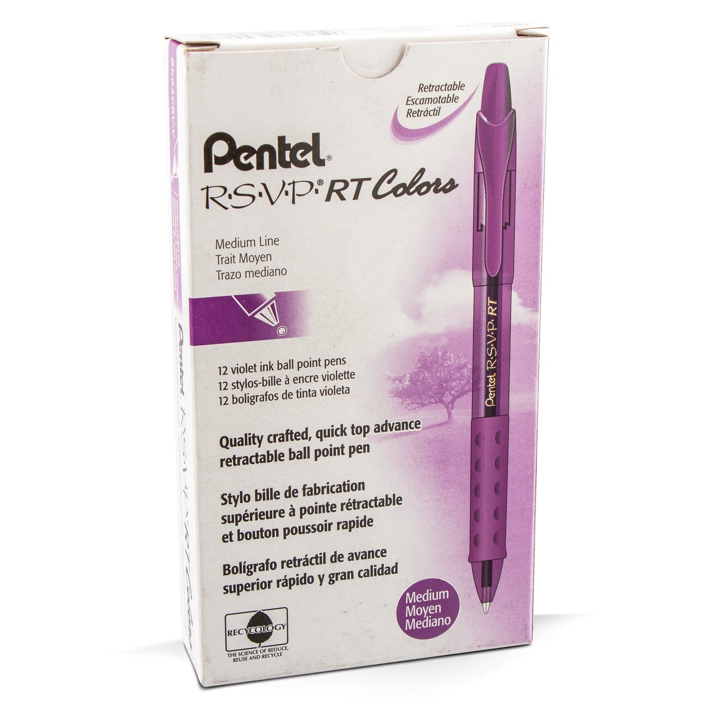 RSVP RT COLORS Retractable Ballpoint Pen, (1.0mm) Medium Line, Violet Barrel, Violet Ink (BK93CRV-V)