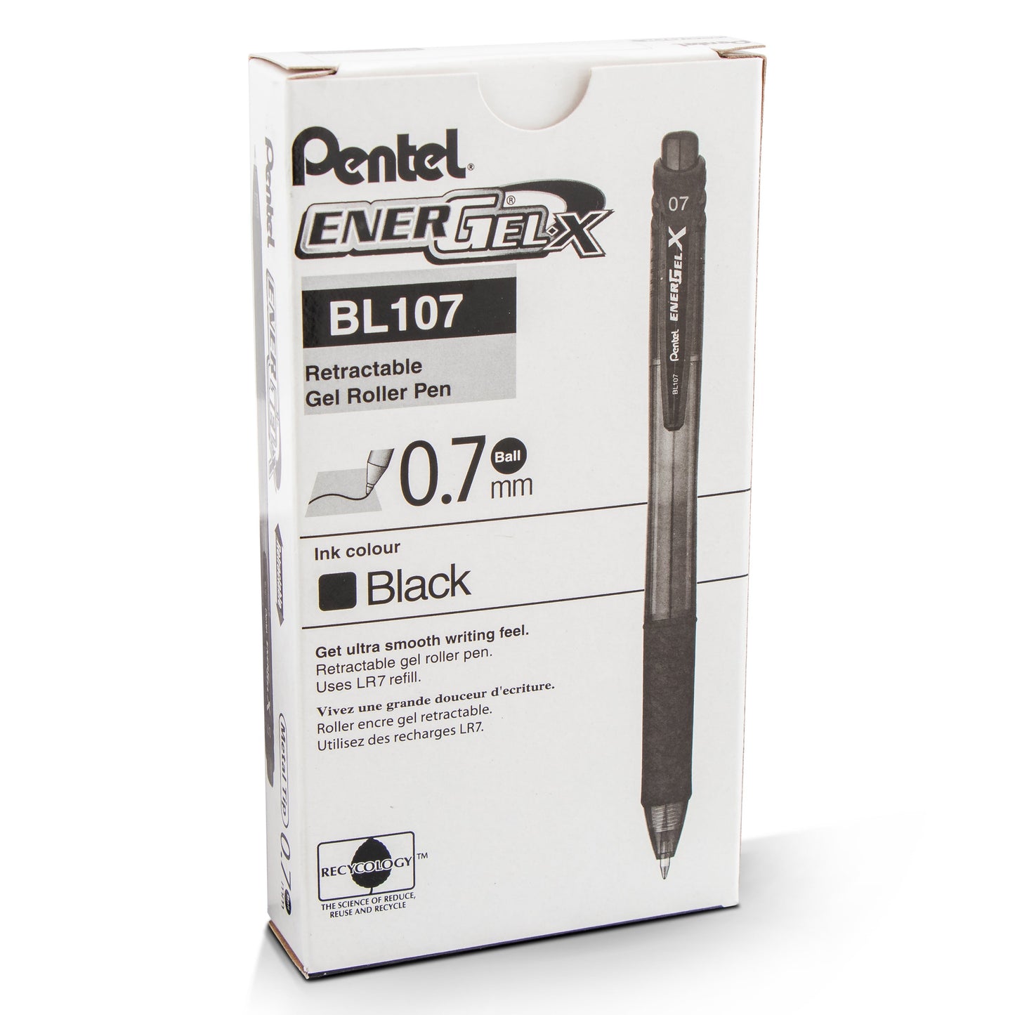 EnerGel-X Retractable Liquid Gel Pen, (0.7mm) Metal Tip, Black Ink (BL107-A)