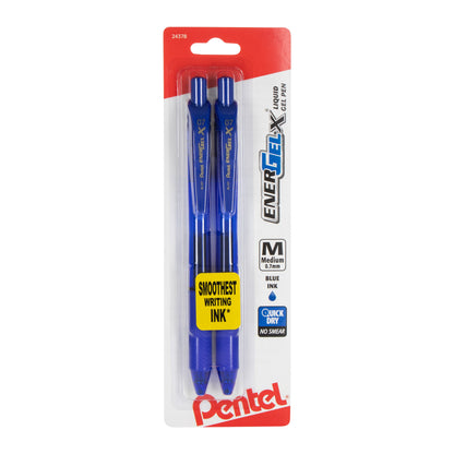 EnerGel-X Retractable Liquid Gel Pen, (0.7mm) Metal Tip, Medium Line, Blue Ink 2-Pk (BL107BP2C)