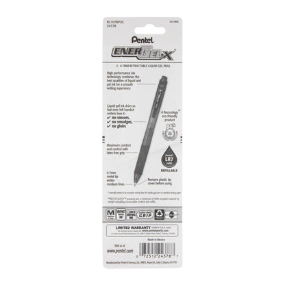 EnerGel-X Retractable Liquid Gel Pen, (0.7mm) Metal Tip, Medium Line, Blue Ink 2-Pk (BL107BP2C)