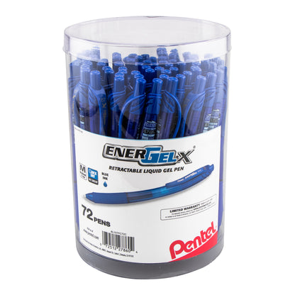 Pentel EnerGel-X Retractable Gel Pen, (0.7mm) Med. line, Blue Ink, 72-pk Canister (BL107PC72C)