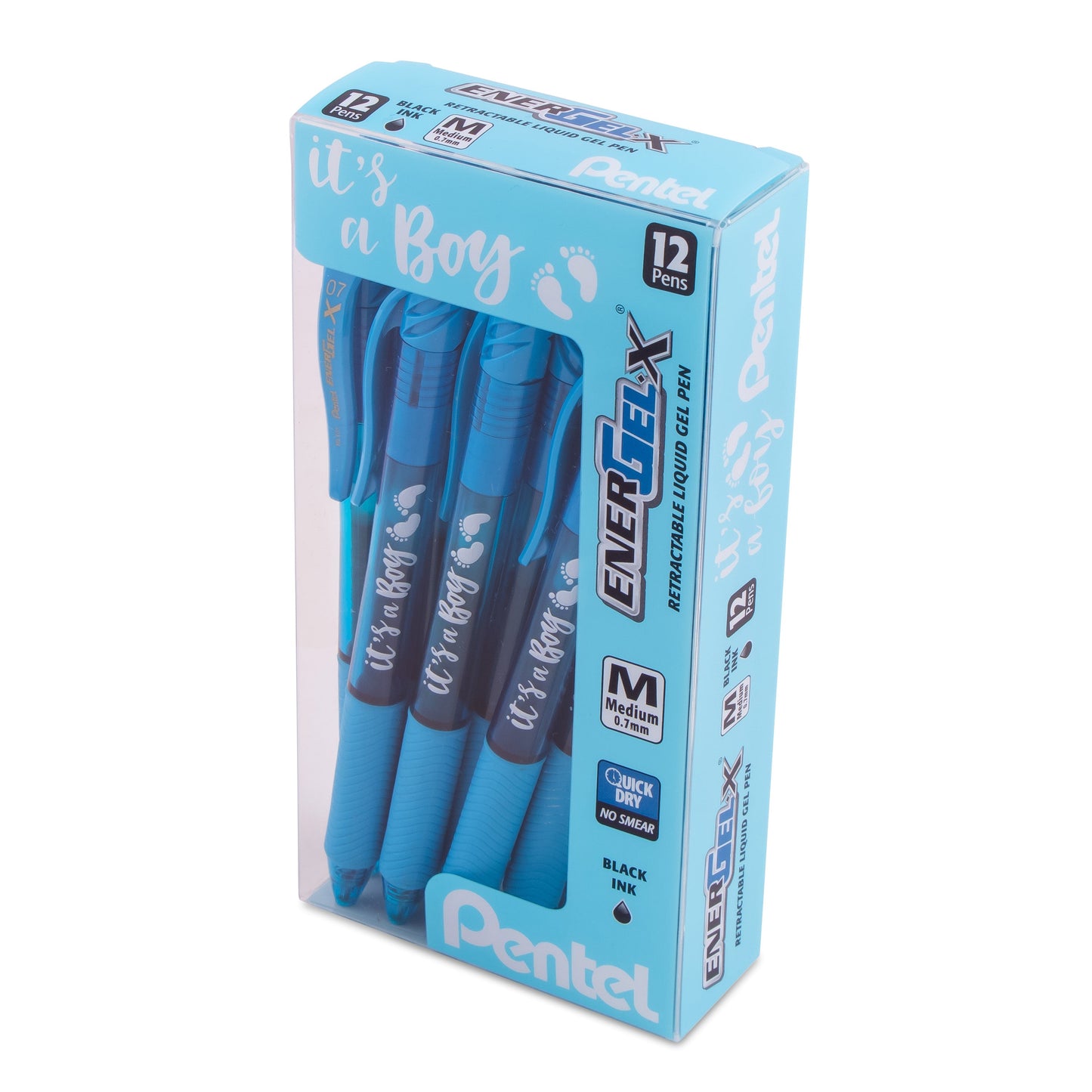 EnerGel-X Retractable Gel Pen, (0.7mm) Med. line, Sky Blue Ink- its a Boy Dozen Box (BL107SPC12)