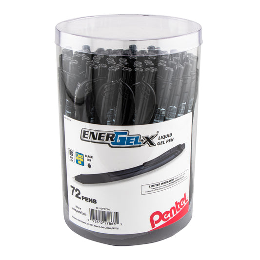 Pentel EnerGel-X Retractable Gel Pen, (1.0mm) Bold line, Black Ink, 72-pk Canister (BL110PC72A)