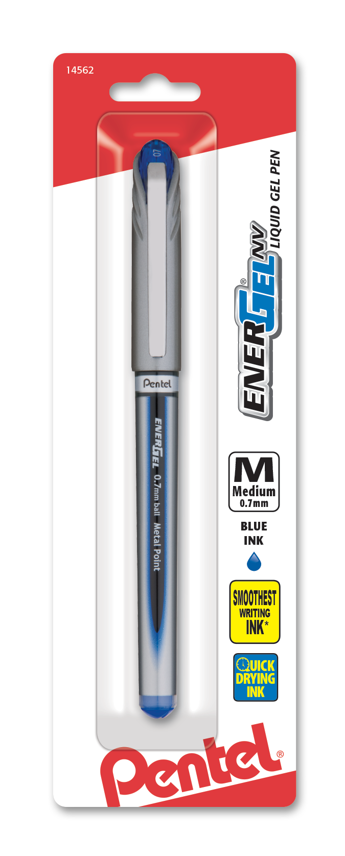 EnerGel NV Liquid Gel Pen, (0.7mm) Metal Tip, Medium Line Capped, Blue Ink 1-Pk (BL27BPC)