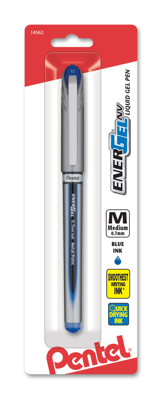 EnerGel NV Liquid Gel Pen, (0.7mm) Metal Tip, Medium Line Capped, Blue Ink 1-Pk (BL27BPC)