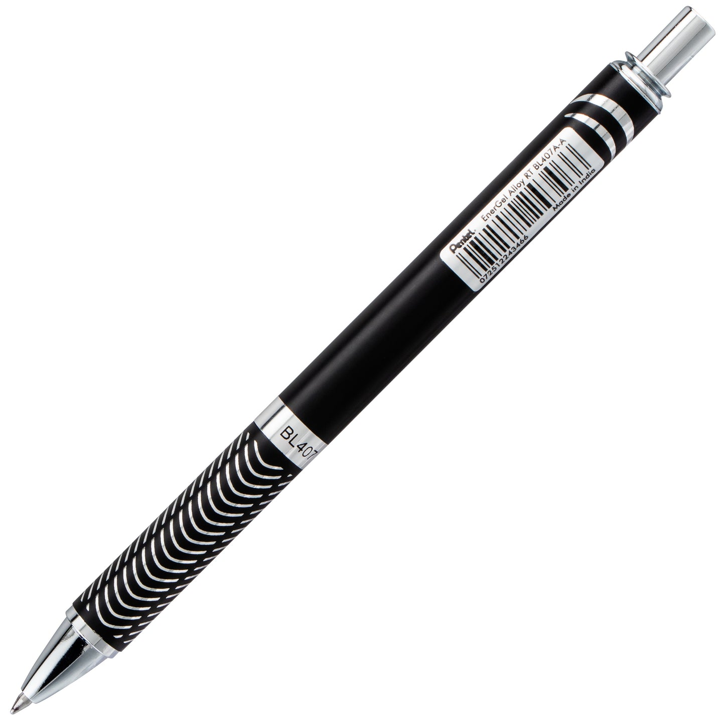 EnerGel Alloy Retractable Premium Liquid Gel Pen, (0.7mm) Metal Tip, Medium Line,Black Barrel, Black Ink (BL407A-A)