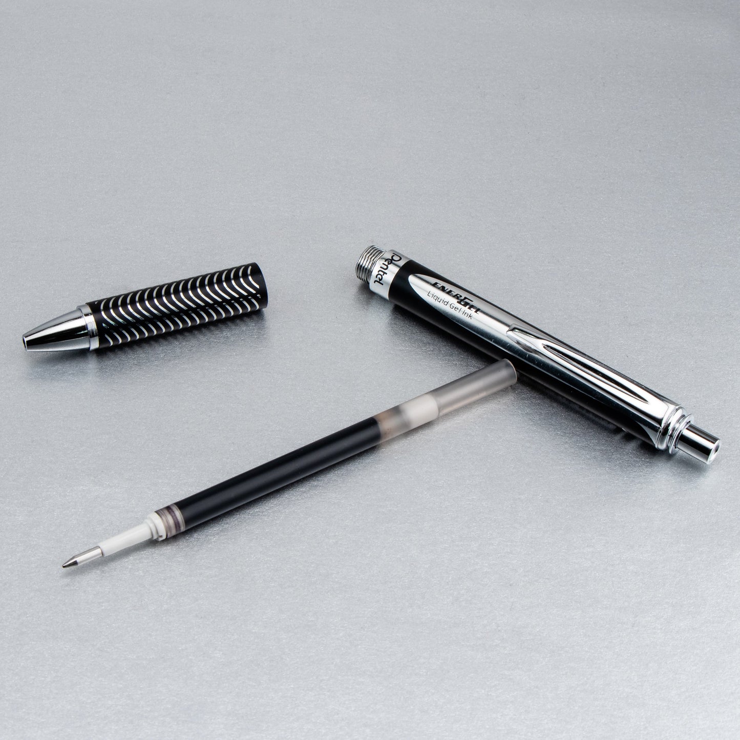 EnerGel Alloy Retractable Premium Liquid Gel Pen, (0.7mm) Metal Tip, Medium Line,Black Barrel, Black Ink (BL407A-A)