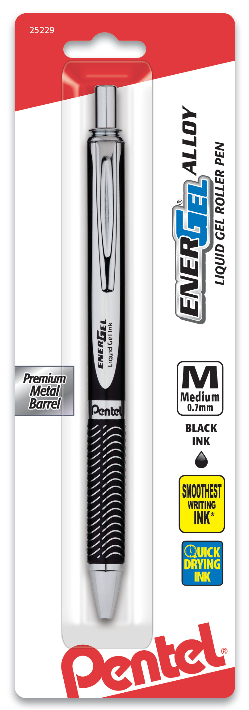 EnerGel Alloy Retractable Premium Liquid Gel Pen, (0.7mm) Assorted Barrels, Black Ink 1-Pk (BL407BPM)