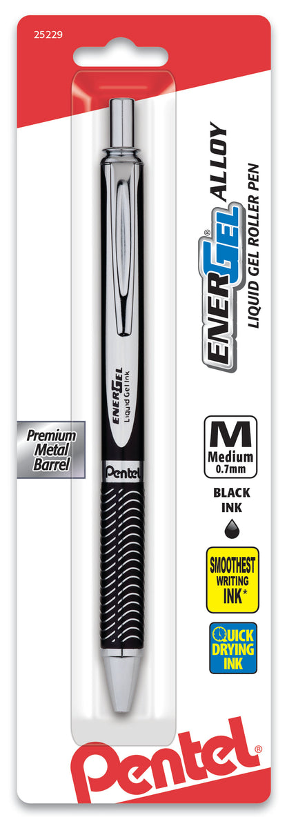 EnerGel Alloy Retractable Premium Liquid Gel Pen, (0.7mm) Assorted Barrels, Black Ink 1-Pk (BL407BPM)