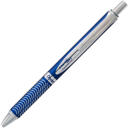 EnerGel Alloy Retractable Premium Liquid Gel Pen, (0.7mm) Metal Tip, Medium Line, Blue Barrel, Black Ink (BL407C-A)