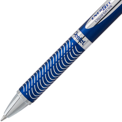 EnerGel Alloy Retractable Premium Liquid Gel Pen, (0.7mm) Metal Tip, Medium Line, Blue Barrel, Black Ink (BL407C-A)