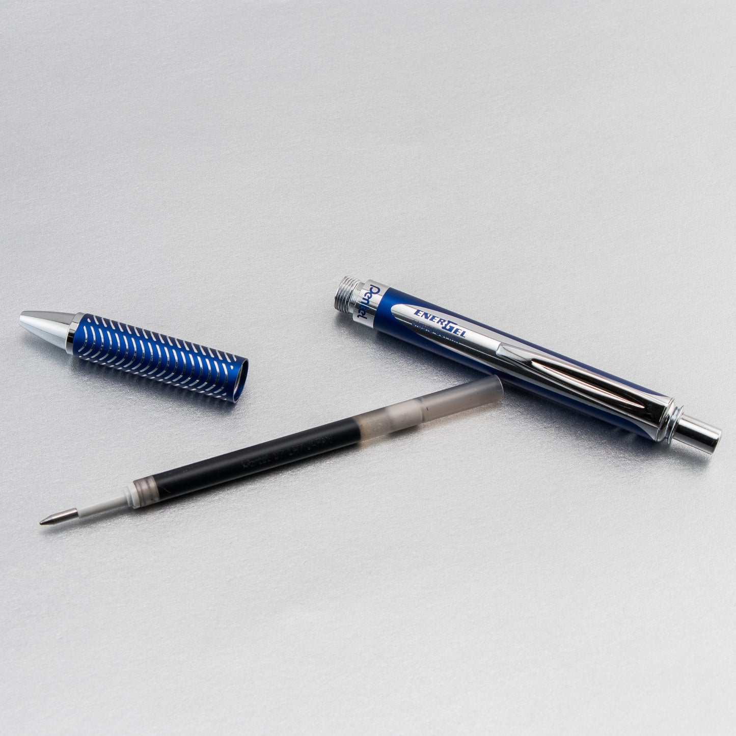 EnerGel Alloy Retractable Premium Liquid Gel Pen, (0.7mm) Metal Tip, Medium Line, Blue Barrel, Black Ink (BL407C-A)