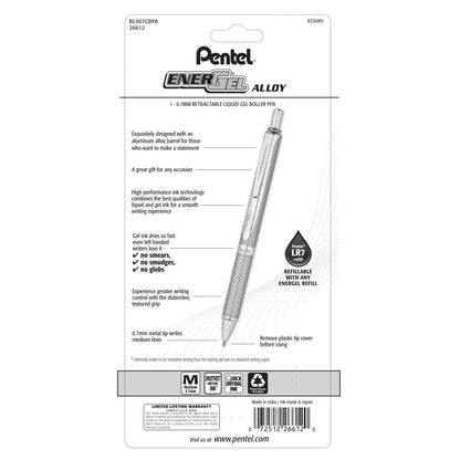 EnerGel Alloy Retractable Premium Liquid Gel Pen, (0.7mm) Medium Line, Blue Barrel, Black Ink, 1-Pk (BL407CBPA)