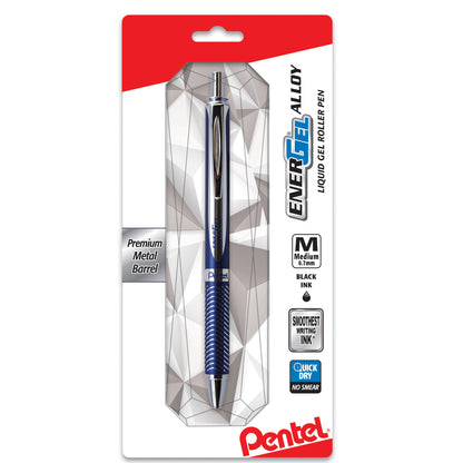 EnerGel Alloy Retractable Premium Liquid Gel Pen, (0.7mm) Medium Line, Blue Barrel, Black Ink, 1-Pk (BL407CBPA)