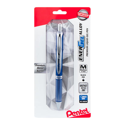 EnerGel Alloy Retractable Premium Liquid Gel Pen, (0.7mm) Medium Line, Blue Barrel, Black Ink, 1-Pk (BL407CBPA)