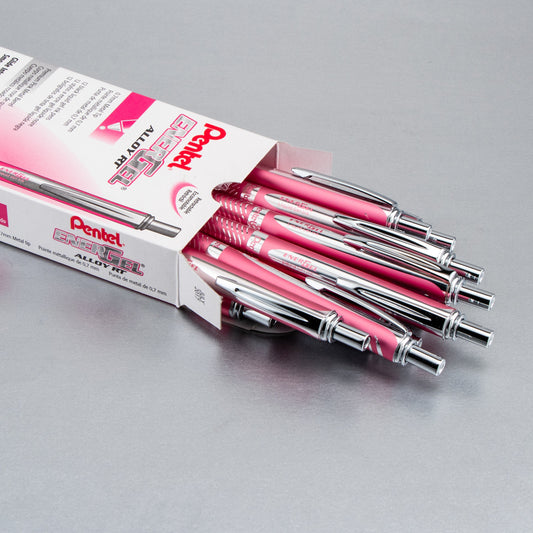 Pentel EnerGel Alloy Retractable Premium Liquid Gel Pen, (0.7mm) Metal Tip, Medium Line, Pink Barrel, Black Ink (BL407P-A)