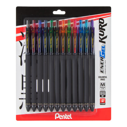 EnerGel Kuro Liquid Gel Pen, (0.7mm) Medium line, Assorted Ink (A,B,C,CA,D,E,F,K,P,S,S3,V), 12-pk (BL437R1BP12M)