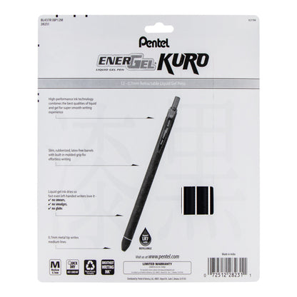 EnerGel Kuro Liquid Gel Pen, (0.7mm) Medium line, Assorted Ink (A,B,C,CA,D,E,F,K,P,S,S3,V), 12-pk (BL437R1BP12M)