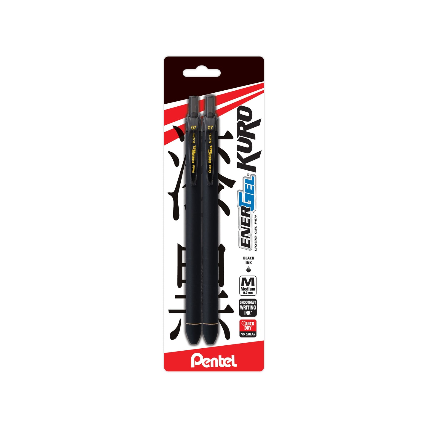 EnerGel Kuro Liquid Gel Pen, (0.7mm) Medium line, Black Ink, 2-pk (BL437R1BP2A)