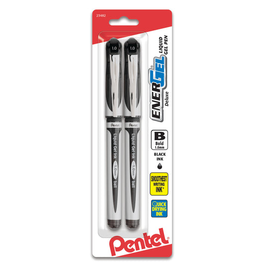 EnerGel Deluxe Liquid Gel Pen, (1.0mm) Metal Tip, Bold Line, Black Ink 2-Pk (BL60BP2A)