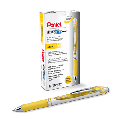 EnerGel RTX Retractable Liquid Gel Pen, (0.7mm) Medium line, Yellow Ink (BL77-G)