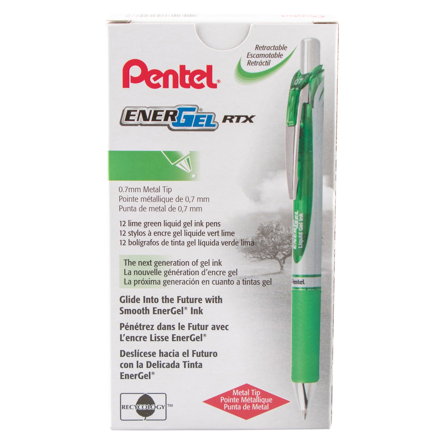 EnerGel RTX Retractable Liquid Gel Pen, (0.7mm) Metal Tip, Medium Line, Lime Green Ink (BL77-K)