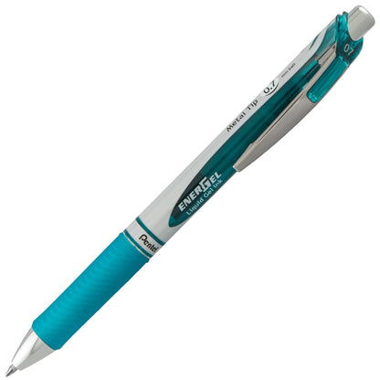 EnerGel RTX Retractable Liquid Gel Pen, (0.7mm) Metal Tip, Medium Line, Turquoise Ink (BL77-S3)