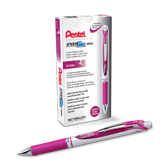 EnerGel RTX Retractable Liquid Gel Pen, (0.7mm) Medium line, Magenta Ink (BL77-V4)