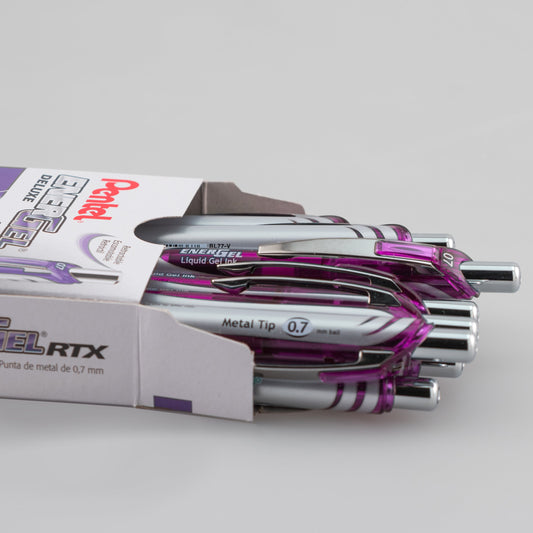 Pentel EnerGel RTX Retractable Liquid Gel Pen, (0.7mm) Metal Tip, Medium Line, Violet Ink (BL77-V), 48 Dozen
