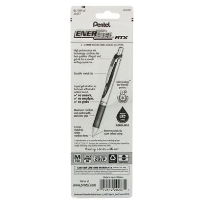 EnerGel RTX Retractable Liquid Gel Pen, (0.7mm) Metal Tip, Medium Line,Violet Ink 2-Pk (BL77BP2V)