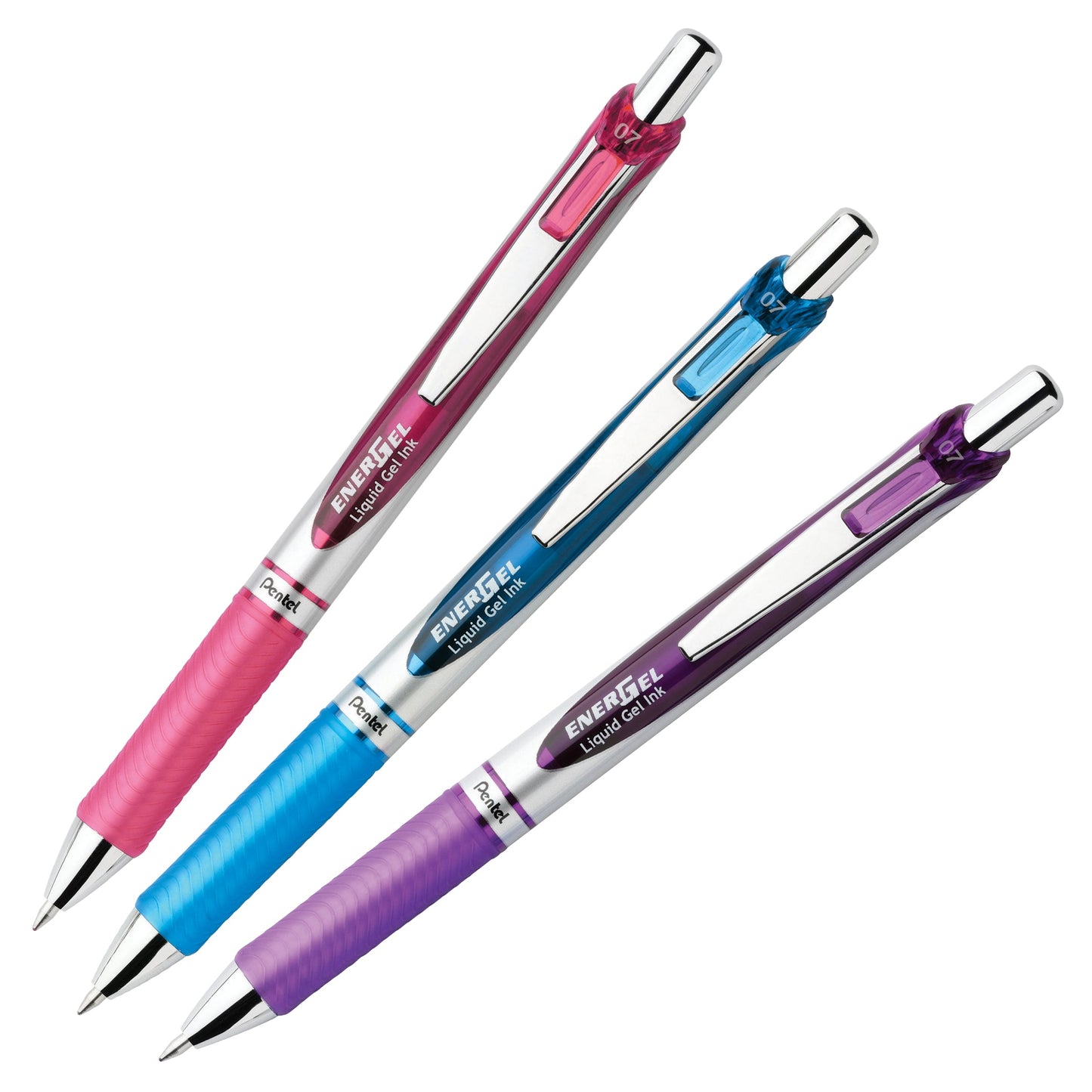 EnerGel RTX Retractable Liquid Gel Pen, (0.7mm) Metal Tip, Medium Line, Assorted Ink (P/S/V) 3-Pk (BL77BP3M1)