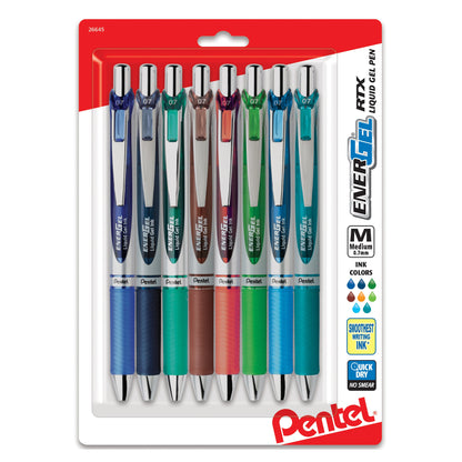 EnerGel RTX Retractable Liquid Gel Pen, (0.7mm) Metal Tip, Medium Line, Assorted Ink (C/CA/D/E/F/K/S/S3), 8-Pk (BL77BP8M2)