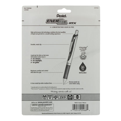 EnerGel RTX Retractable Liquid Gel Pen, (0.7mm) Metal Tip, Medium Line,Assorted Ink (A/B/C/D/F/P/S/V) 8-Pk (BL77BP8M)