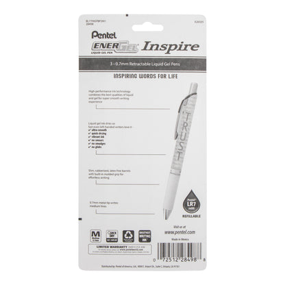 EnerGel Inspire Love/Teach/Hope, (0.7mm) Medium Line, Black Ink 3-pk (BL77INSPBP3M1)