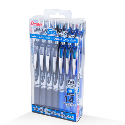 EnerGel RTX Liquid Gel Pen, (0.7mm) Medium Line, Black and Blue Ink- 14-pk plastic box (BL77PC14AC)