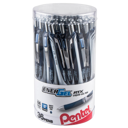 EnerGel RTX Retractable Liquid Gel Pen, (0.7mm) Metal Tip, Medium Line, Canister Navy Blue Ink 36pk (BL77PC36CA)