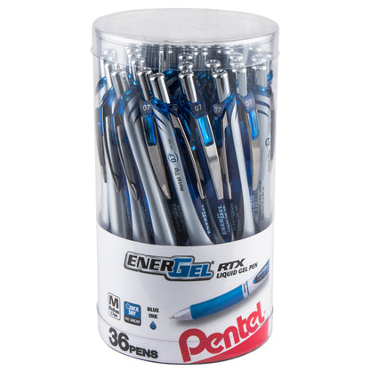 EnerGel RTX Retractable Liquid Gel Pen, (0.7mm) Metal Tip, Medium Line, Canister Blue Ink 36pk (BL77PC36C)